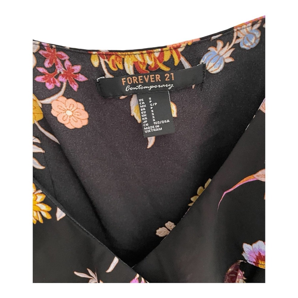 Forever 21 Contemporary Floral Wrap Midi Dress Black‎ Cold Shoulder Small - Picture 4 of 9
